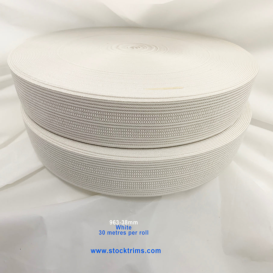 38mm Raw White Non-Roll Woven Elastic – 30m roll | Product view | Elastix