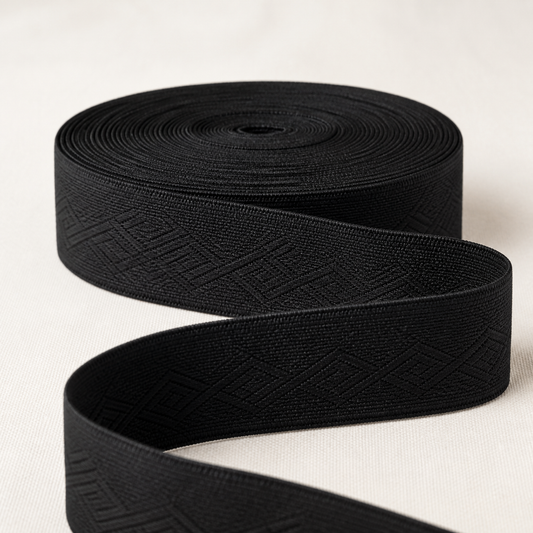 35mm black woven jacquard elastic, an example of a woven-in custom design