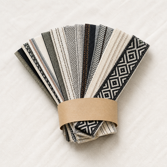 Woven jacquard elastic sample pack for wholesale clothing brand sourcing