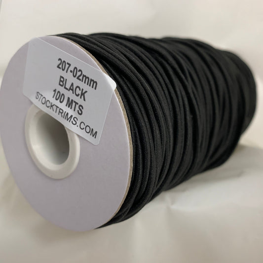 2mm Black Round Braided Shock Cord – 100m reel | Product view | Elastix