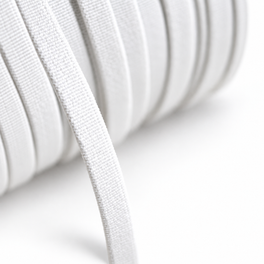 8mm White Heavy-Duty Woven Elastic 970 – 100m reel | Product view | Elastix