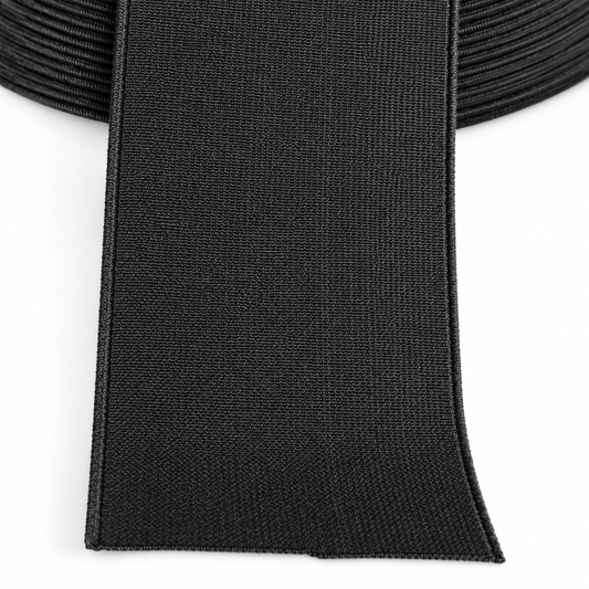 75mm Black Woven Elastic 902 – 500m pack (10 × 50m rolls) | Product view | Elastix