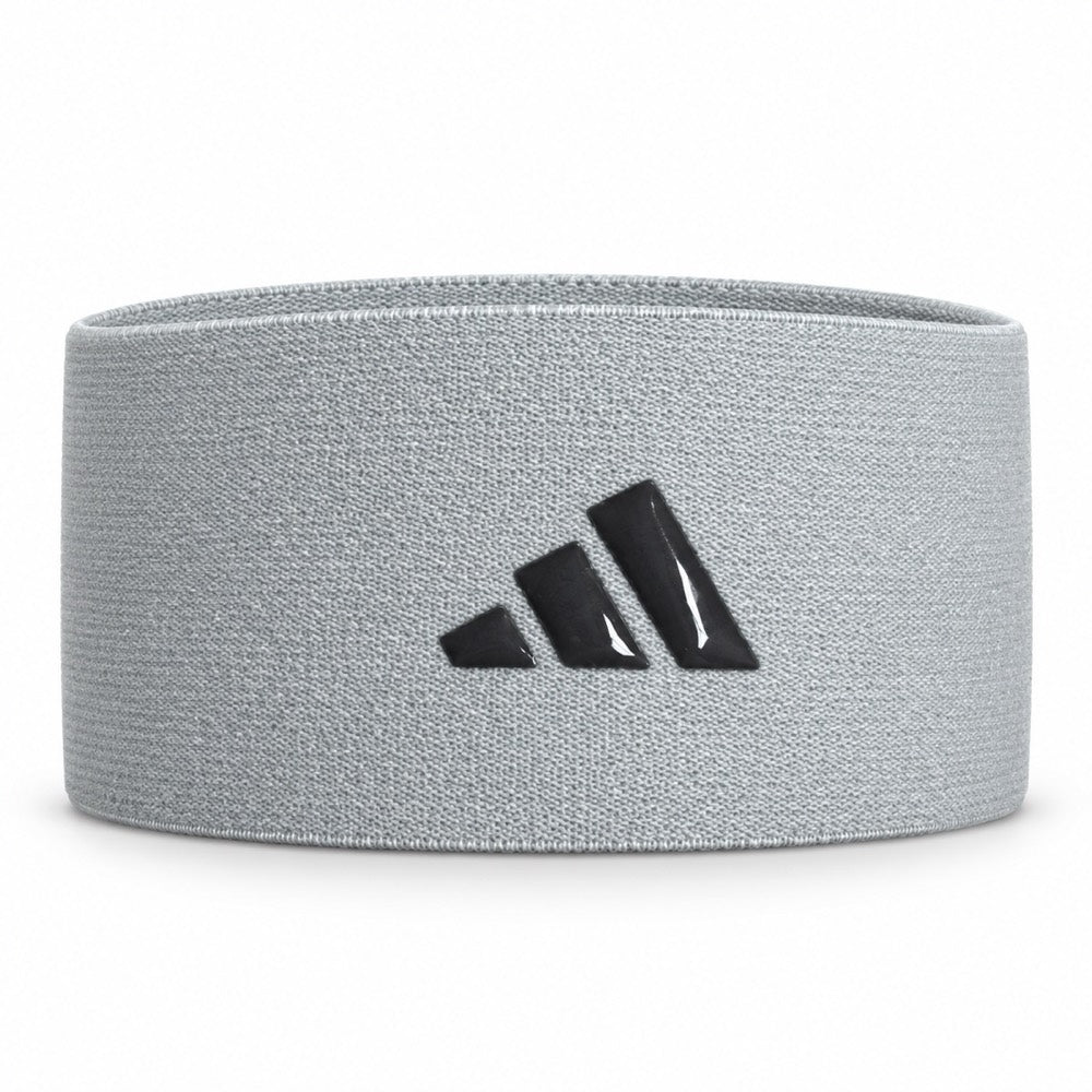 Grey elastic band with a raised black silicone Adidas logo