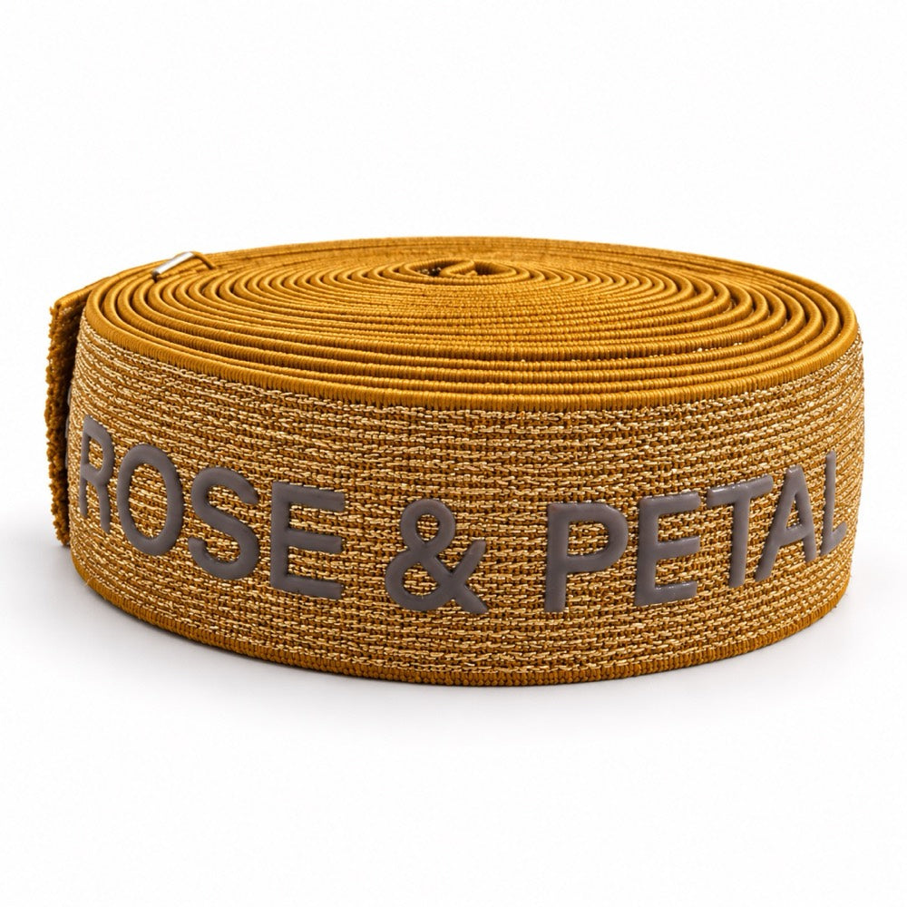 Mustard elastic with grey silicone Rose & Petal lettering
