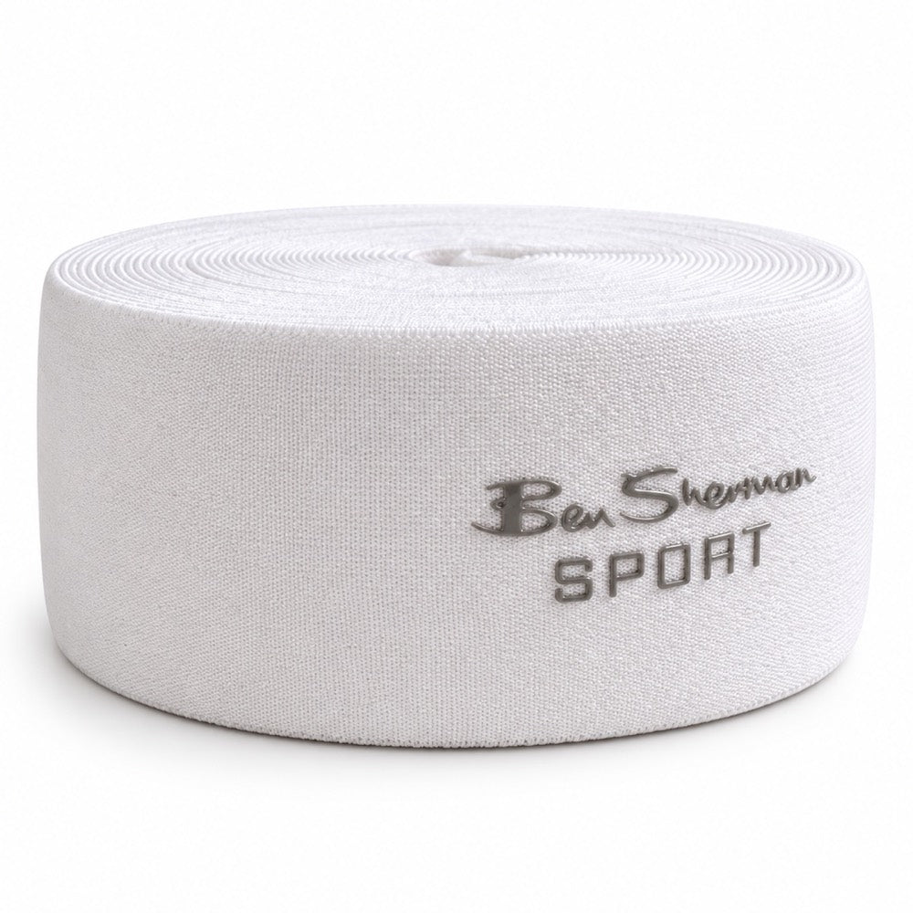 White elastic with a grey silicone Ben Sherman Sport logo