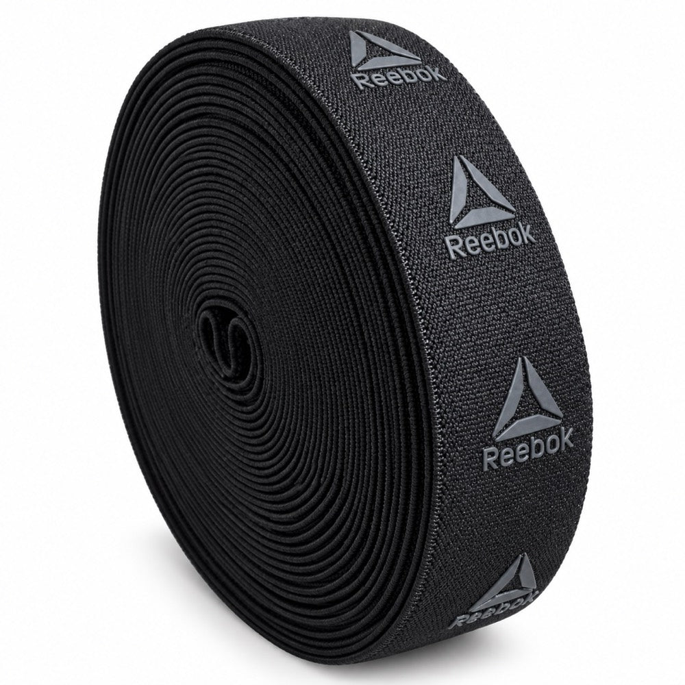 Black elastic with a repeating grey silicone Reebok logo